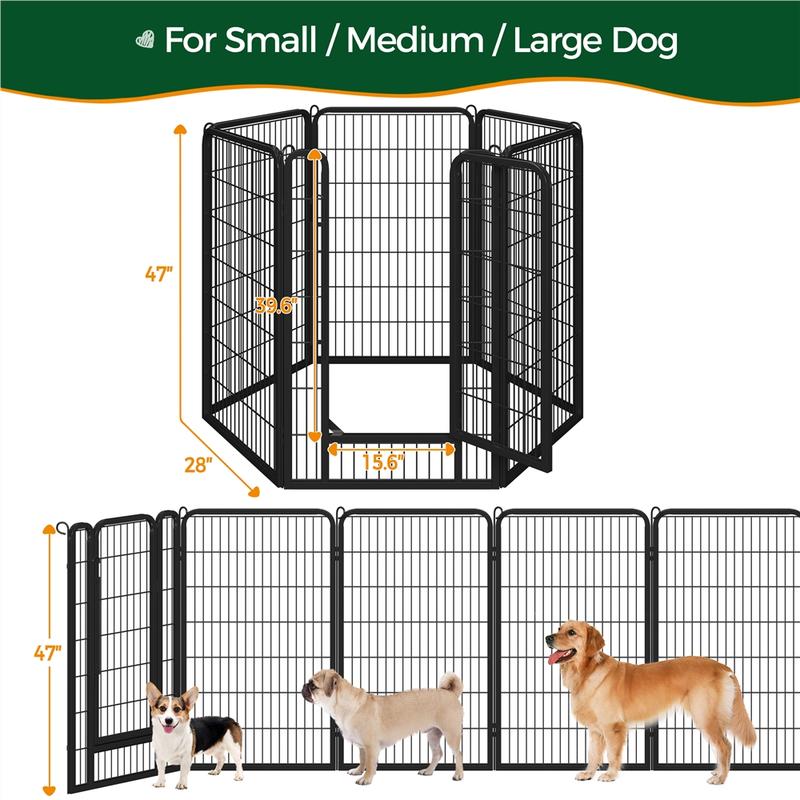 Dog Playpen 6/8/12/16 Panels Metal Pet Playpen, Outdoor Indoor Dog Exercise Barrier Fence, 24/32/40/47 inch