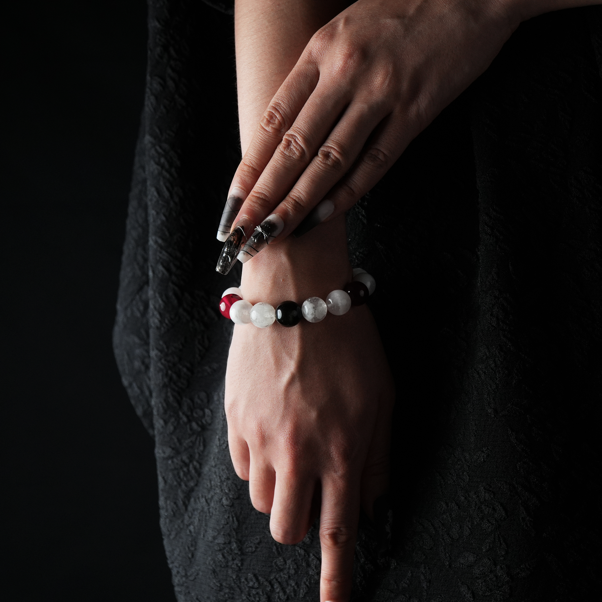 Snow Phantom, Garnet & Obsidian Crystal Bracelet – Protection & Grounding