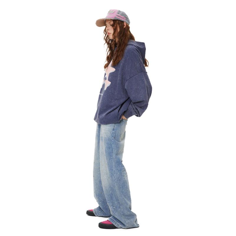 Aelfric Eden Rhinestone Application Loose Jeans Casual Soft Denim Pants Wide Leg Streetwear Trendy Bottoms Stylish Pocket