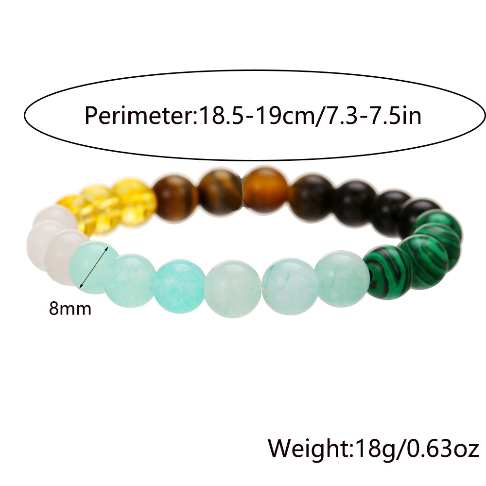 A labeled image showing the size (8mm beads) and bracelet perimeter, plus weight (18g), with a clean product outline.