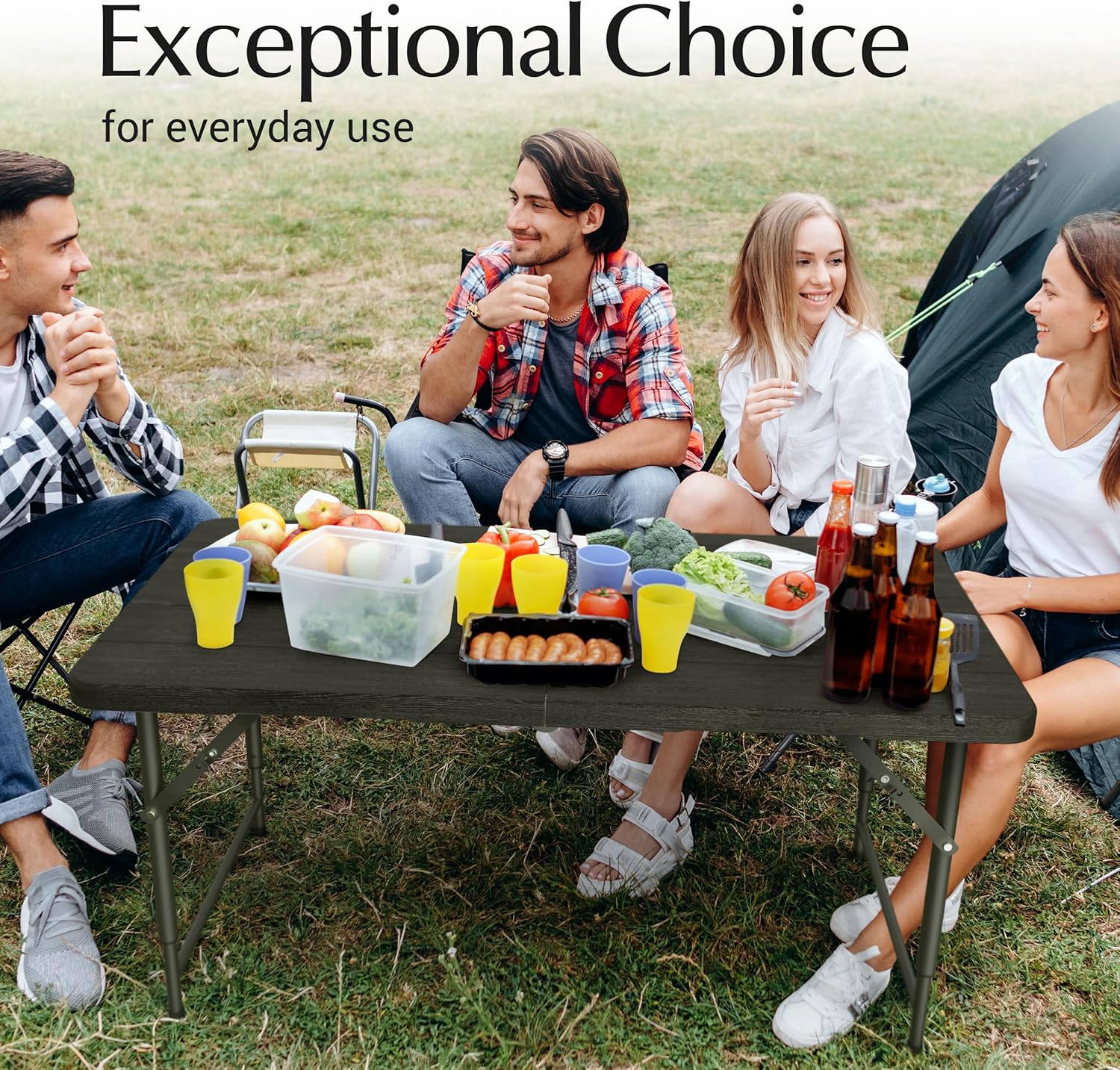 4 Feet Foldable Table Adjustable Height with Built in Handle, Steel Legs | Heavy Duty Portable | Perfect for Party, Dining, Wedding, Events, Picnic Indoor, Outdoor, Camping, Utility, Folding