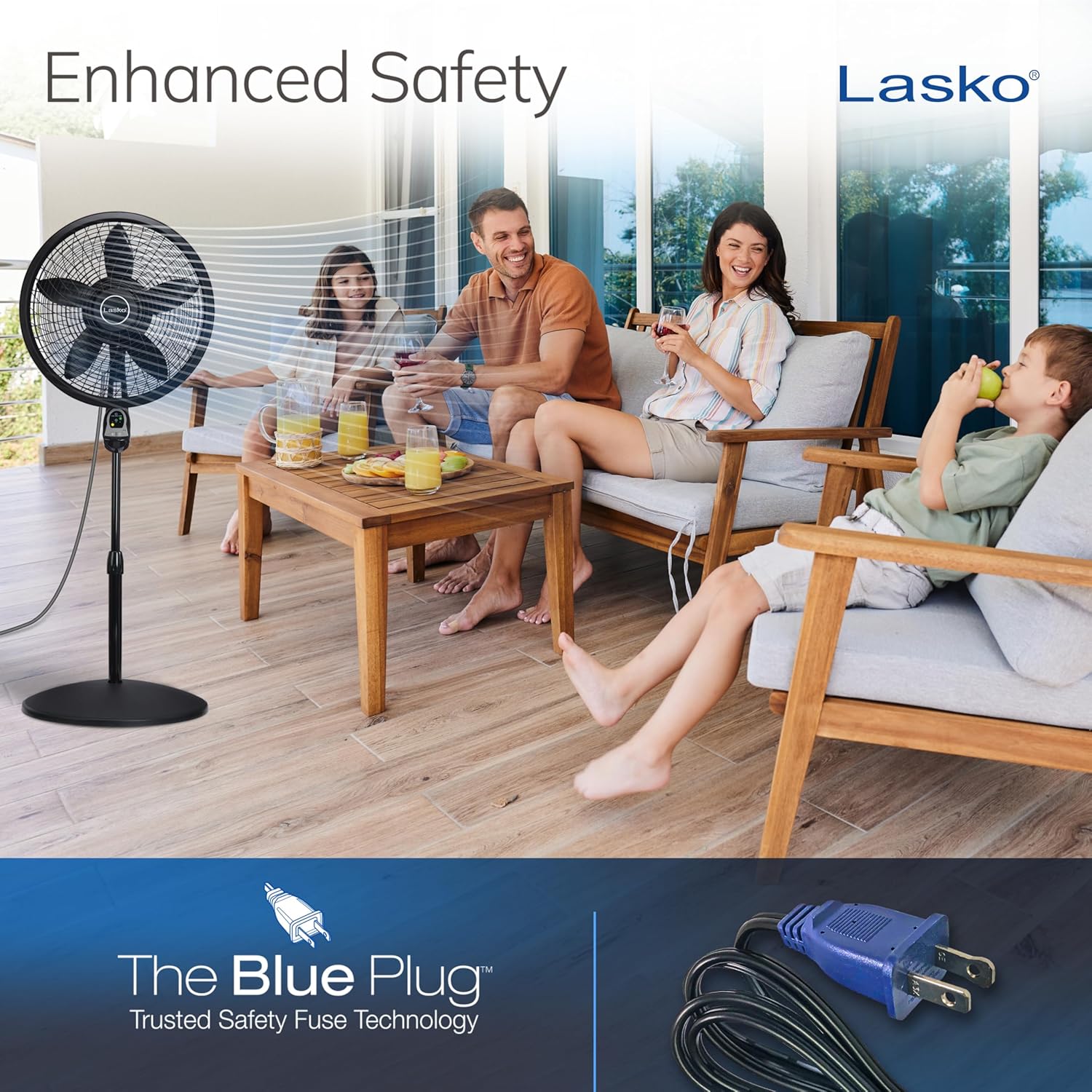 Lasko Oscillating Cyclone Pedestal Fan, Adjustable Height, Timer, Remote Control, 3 Speeds, for Bedroom, Living Room, Home Office, 18", Black, 1843