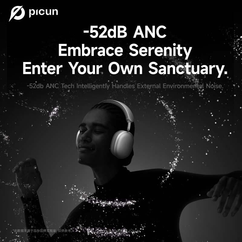Picun F8 Pro Wireless Headphones - 52dB Noise Cancellation, 5 Smart ENC Mics, Detachable Fabric Ear Cushions, 140 Hour Standby, Seamless Dual Device Connection for All-Day Use and Boosted Productivity
