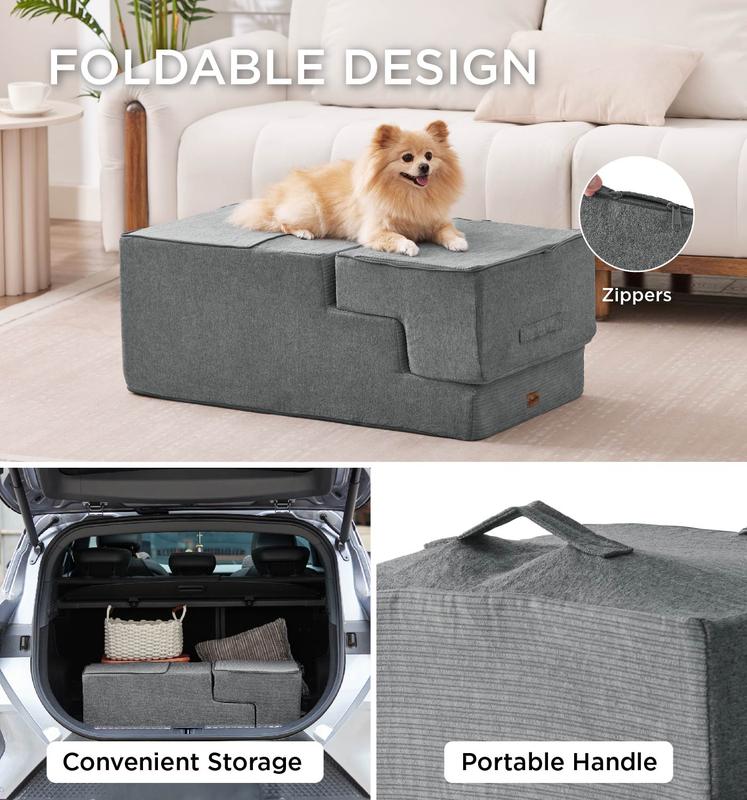 Extra Wide Dog Stairs for High Bed Couch Sofa 35D Foam Pet Steps for Small Dogs and Cats Non-Slip Bottom Pet Stairs Home 4-Step 16" x 18" x 28"
