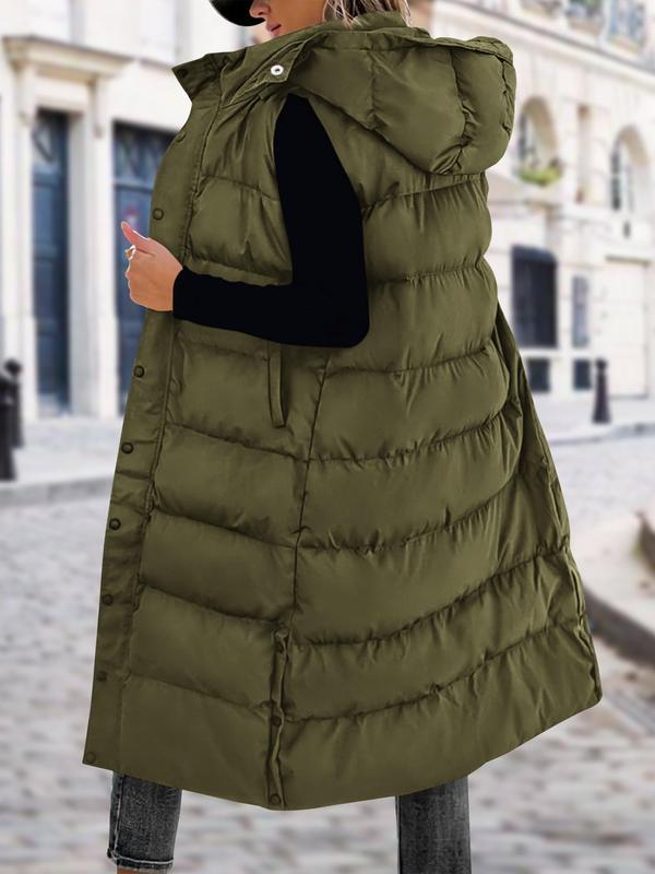 BTFBM Women's Long Puffer Vest with Quilted Hood and Button Down Closure for Winter Coat 2025 - Tops, Womenswear
