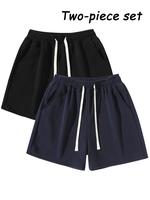 Men's Plain Drawstring Waist Shorts, Basic Casual Sporty Running Pants for Daily Wear and Exercise, Moderate Fabric, Fitted Style Summer Sports Shorts