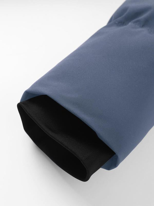 Men's Solid Color Patched Zip Up Longsleeves Hooded Winter Coat Jackets, Regular Fit Casual Long Sleeve Waterproof Warm Winter Jacket for Winter, Men's Clothes for Daily Wear