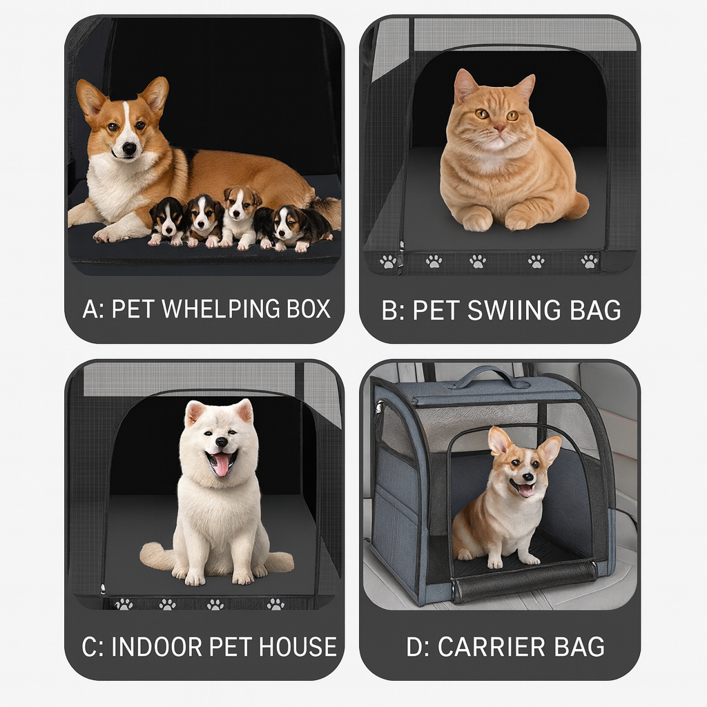 Portable Breathable Pet Car Carrier – Double Compartment Travel Crate for Cats & Dogs