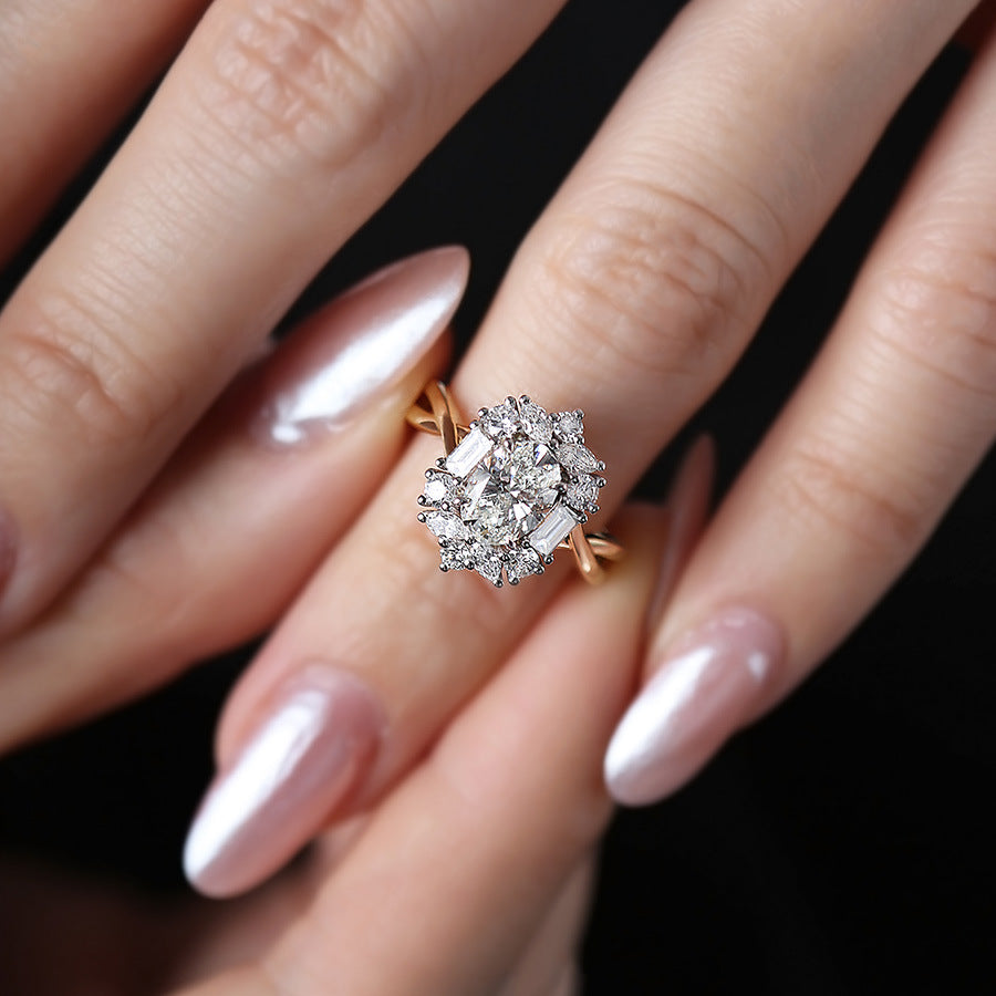 S925 Vintage Style Moissanite Ring – Gold Band with Radiant Cluster Setting
