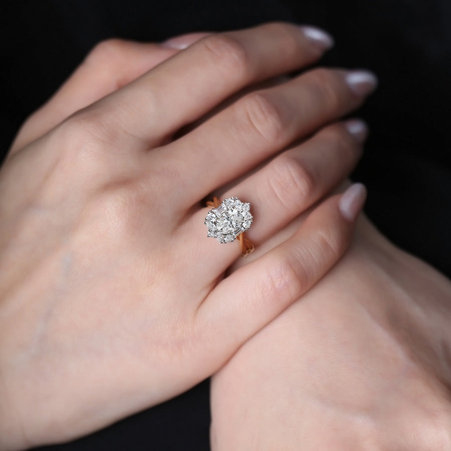 S925 Vintage Style Moissanite Ring – Gold Band with Radiant Cluster Setting
