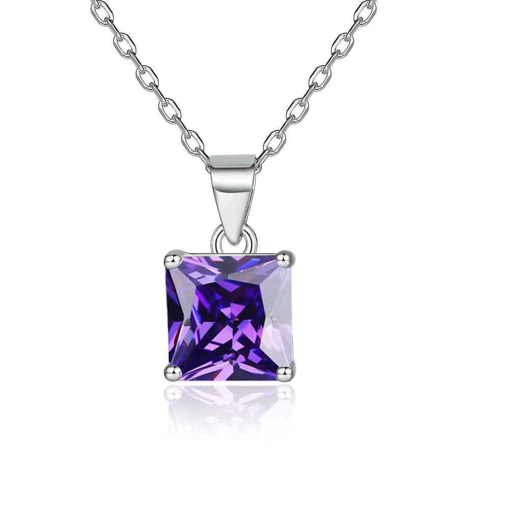 S925 Square Moissanite Pendant Necklace – Minimalist Elegant Design