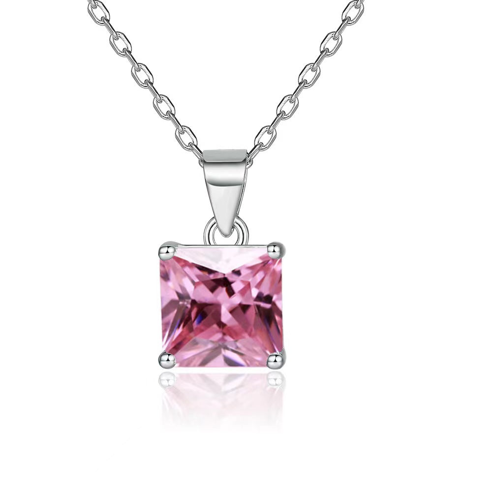 S925 Square Moissanite Pendant Necklace – Minimalist Elegant Design