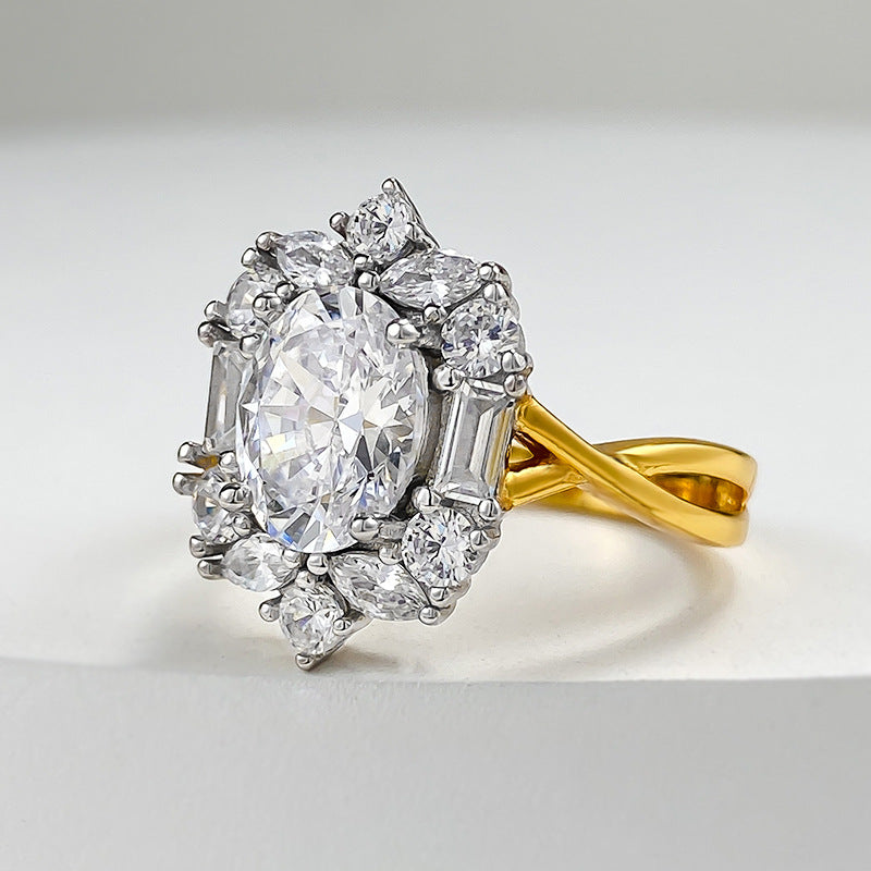 S925 Vintage Style Moissanite Ring – Gold Band with Radiant Cluster Setting