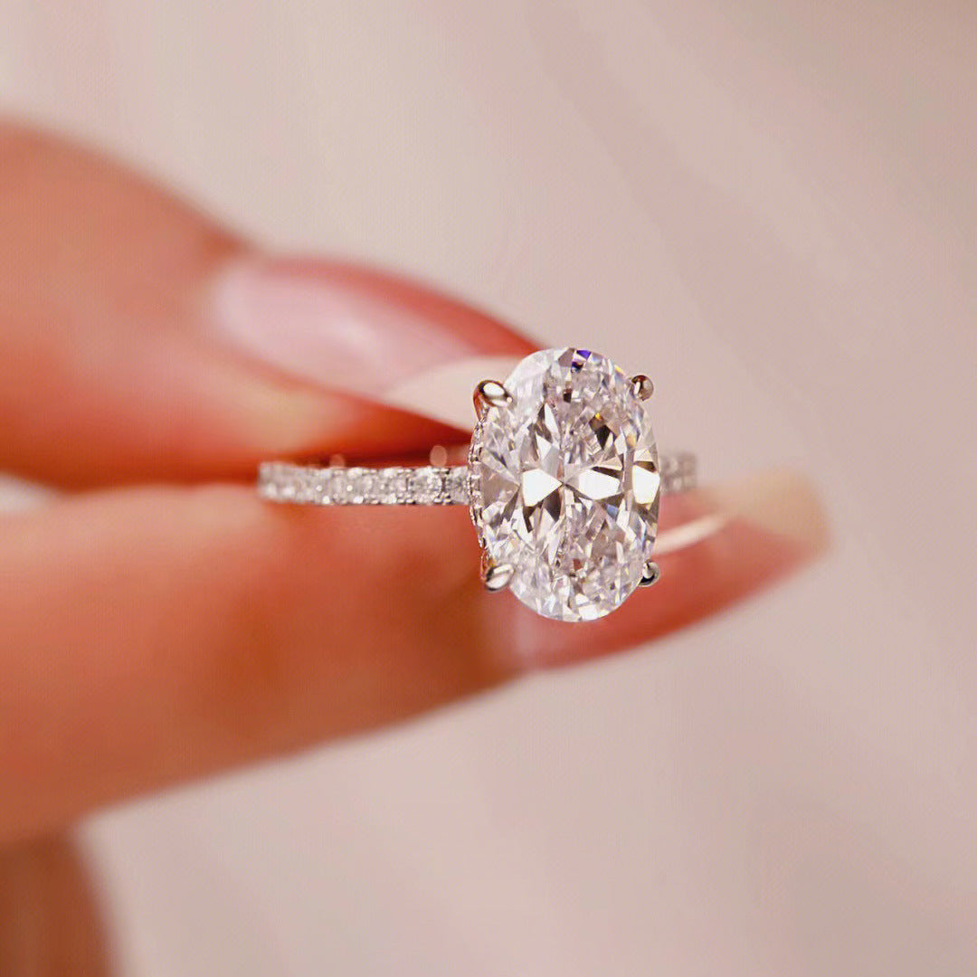 S925 Oval Moissanite Ring – 4-Prong Big Carat Light Luxury Design