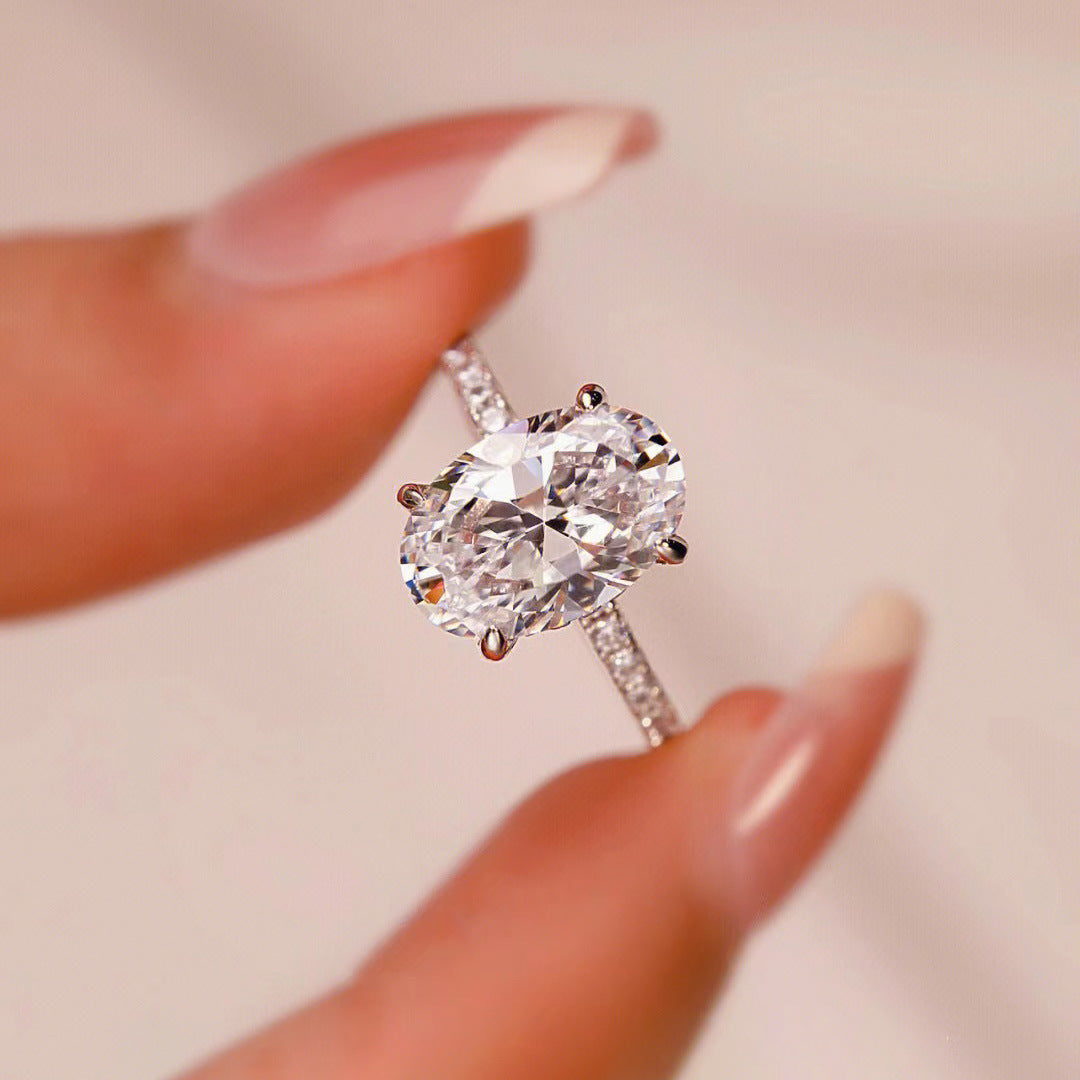 S925 Oval Moissanite Ring – 4-Prong Big Carat Light Luxury Design