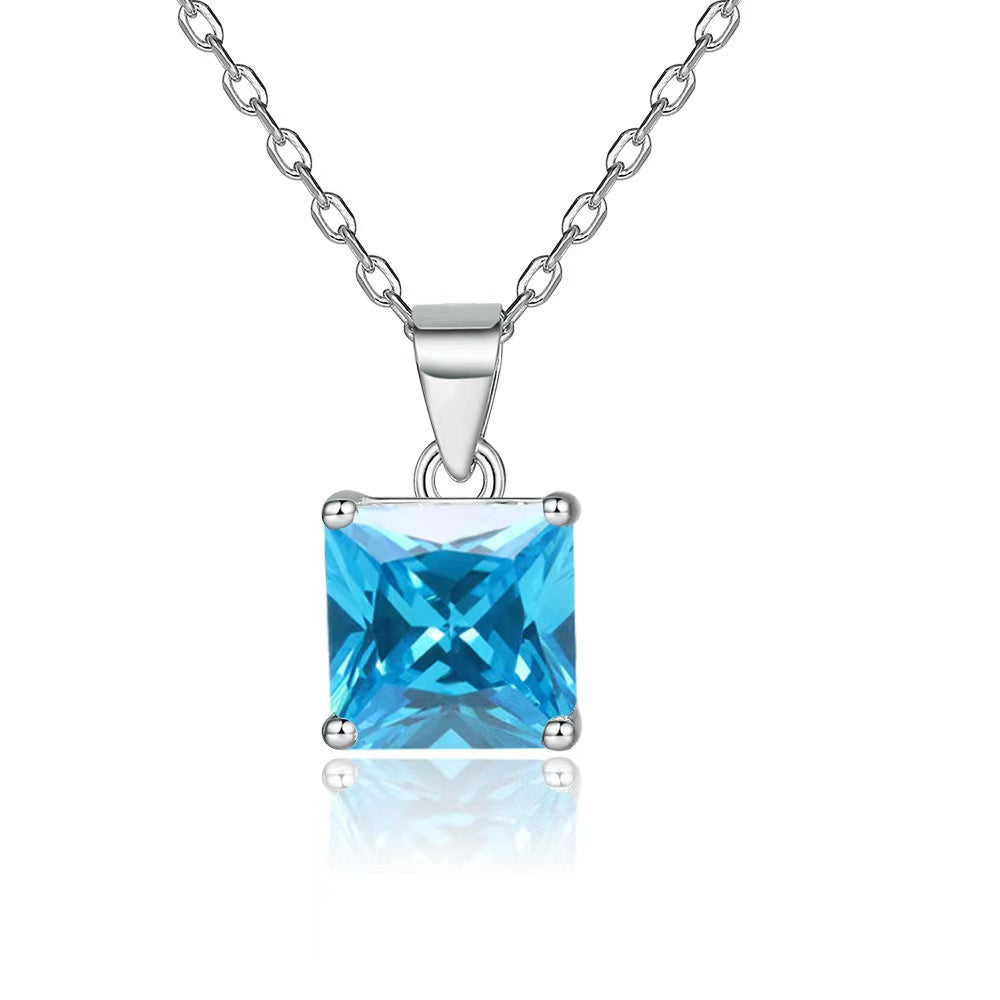 S925 Square Moissanite Pendant Necklace – Minimalist Elegant Design