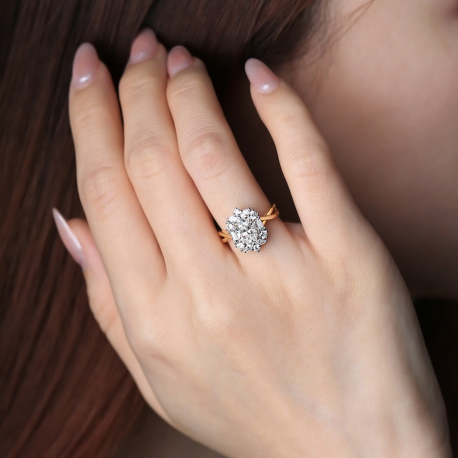 S925 Vintage Style Moissanite Ring – Gold Band with Radiant Cluster Setting