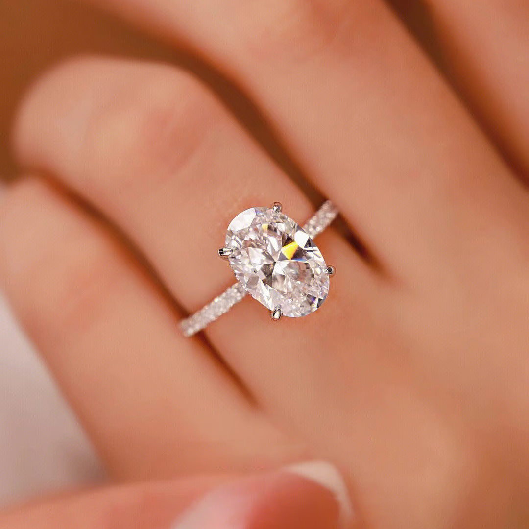 S925 Oval Moissanite Ring – 4-Prong Big Carat Light Luxury Design