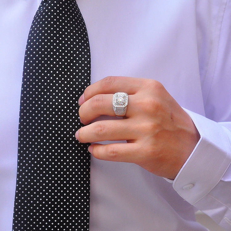 S925 Luxury Iced Out Men’s Moissanite Ring – Bold Full Pavé Statement Design
