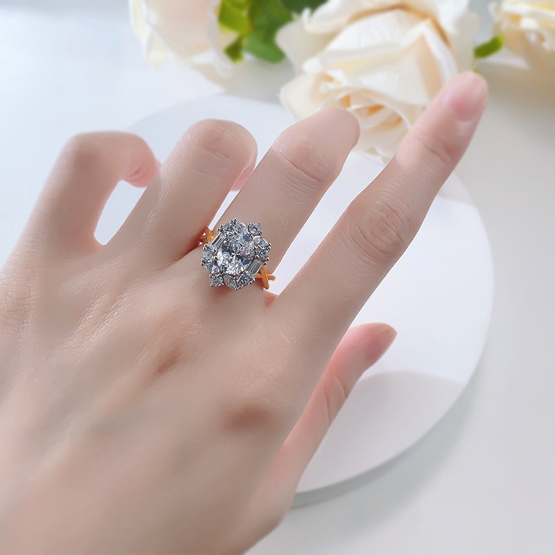 S925 Vintage Style Moissanite Ring – Gold Band with Radiant Cluster Setting
