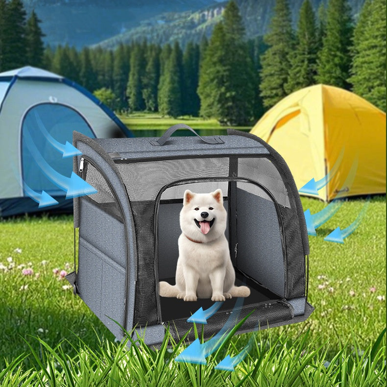 Portable Breathable Pet Car Carrier – Double Compartment Travel Crate for Cats & Dogs