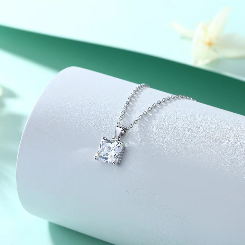 S925 Square Moissanite Pendant Necklace – Minimalist Elegant Design