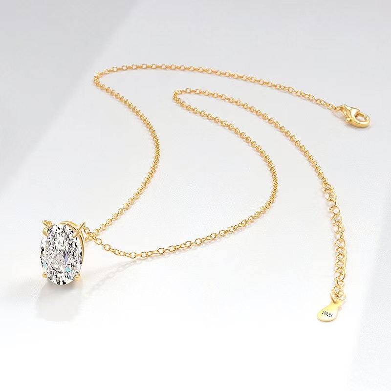 S925 Oval Moissanite Necklace – Ice-Cut Sparkle, Minimalist Style