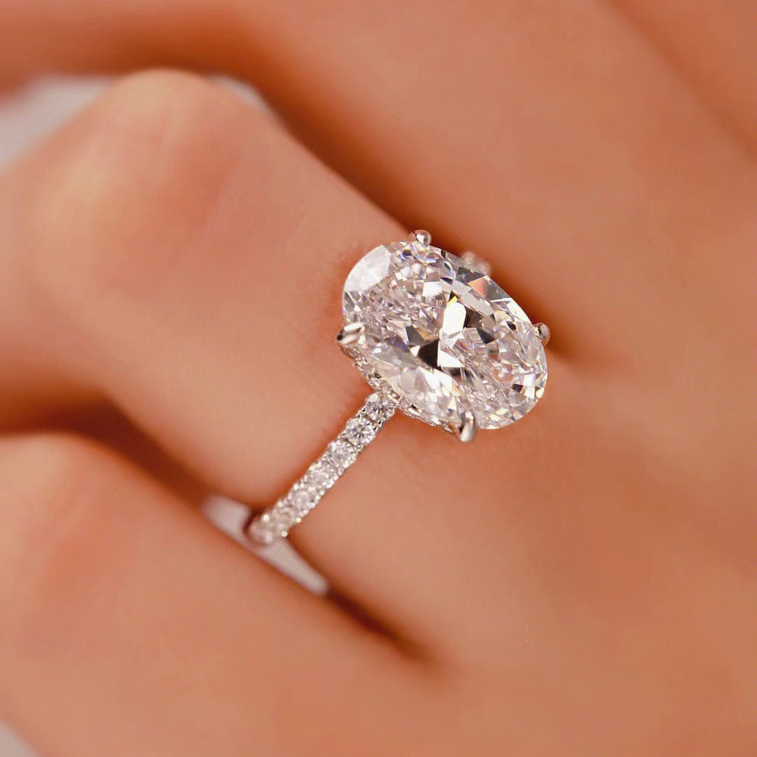 S925 Oval Moissanite Ring – 4-Prong Big Carat Light Luxury Design