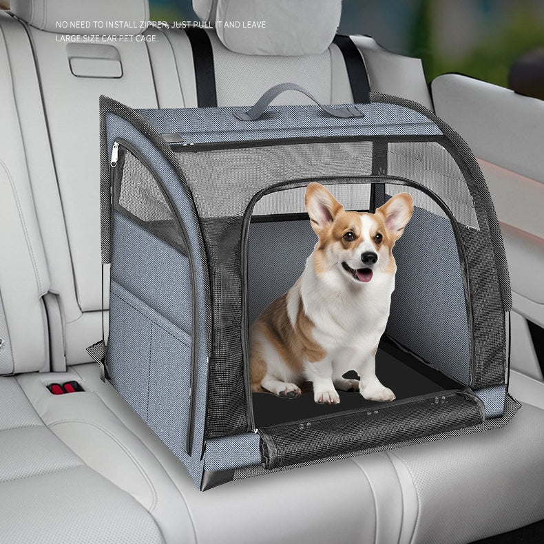 Portable Breathable Pet Car Carrier – Double Compartment Travel Crate for Cats & Dogs