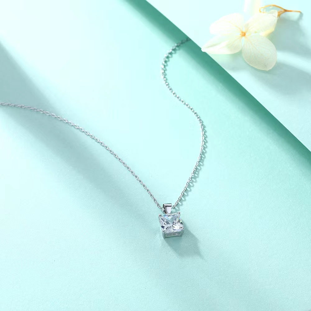 S925 Square Moissanite Pendant Necklace – Minimalist Elegant Design