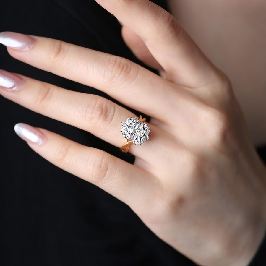 S925 Vintage Style Moissanite Ring – Gold Band with Radiant Cluster Setting