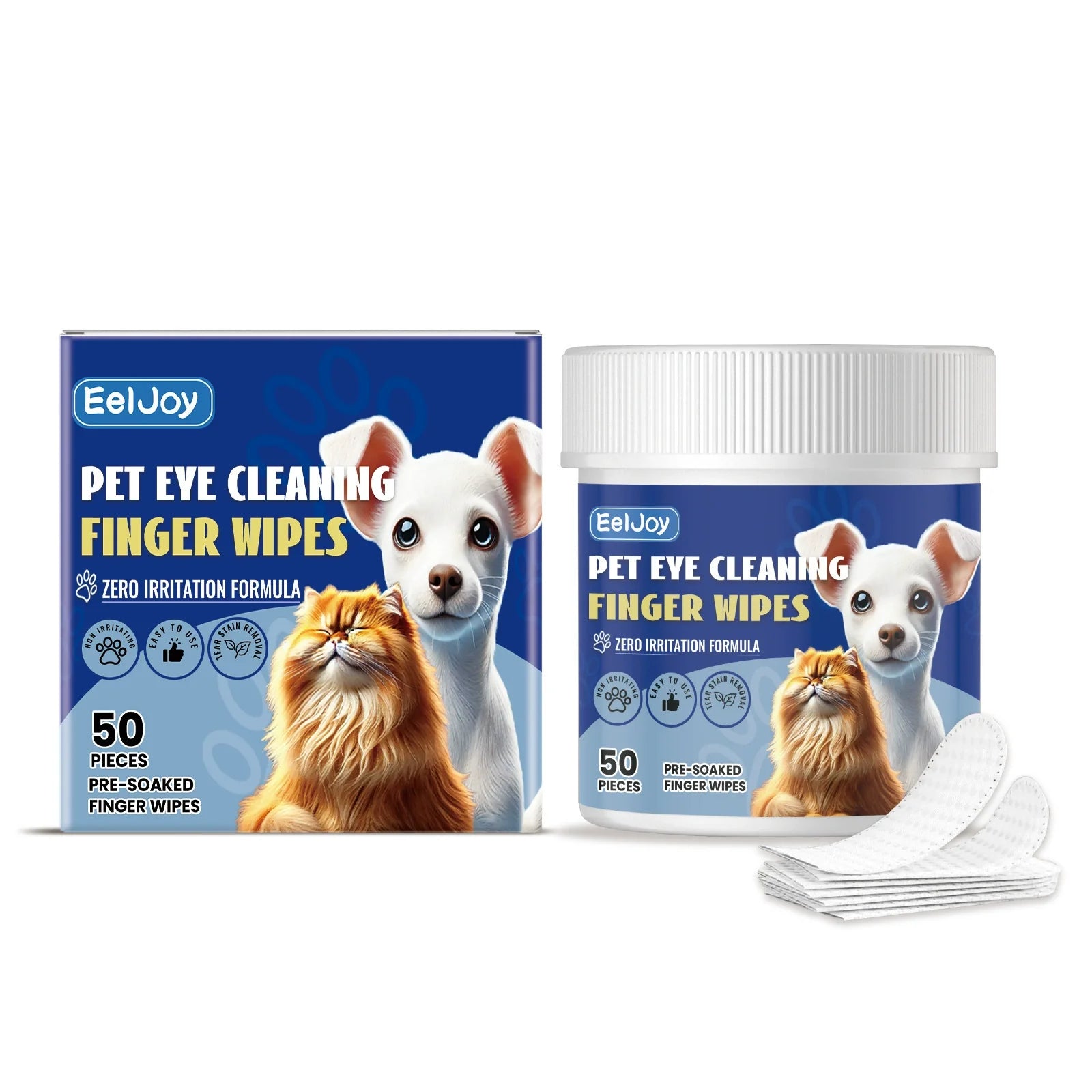 Pet Care Finger Wipes for Dental, Ear, and Eye Hygiene. Grooming Cleaner