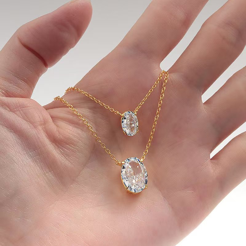 S925 Oval Moissanite Necklace – Ice-Cut Sparkle, Minimalist Style