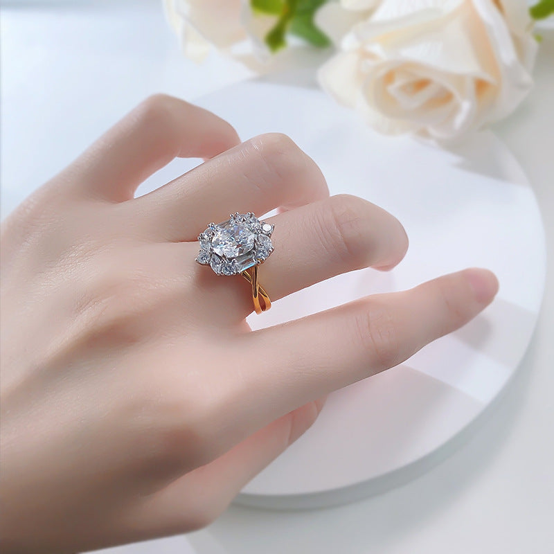 S925 Vintage Style Moissanite Ring – Gold Band with Radiant Cluster Setting
