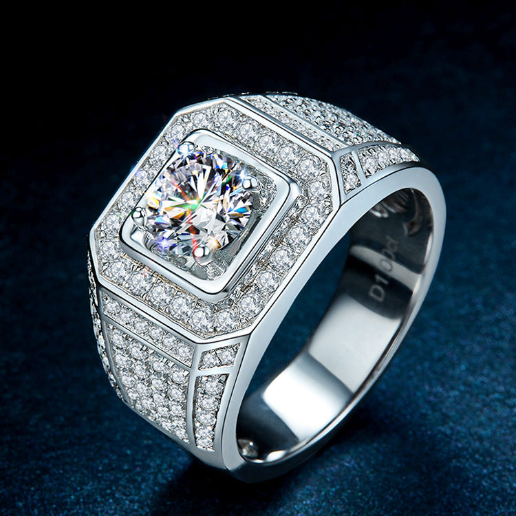 S925 Luxury Iced Out Men’s Moissanite Ring – Bold Full Pavé Statement Design