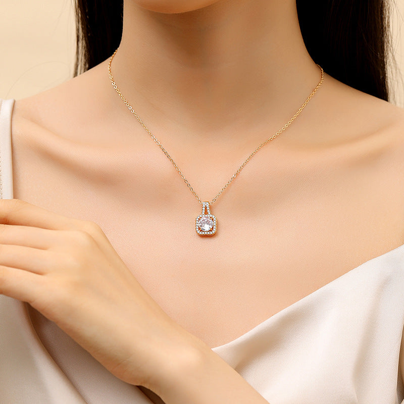 Geometric Sugar Cube Necklace – French INS Style Zircon Pendant