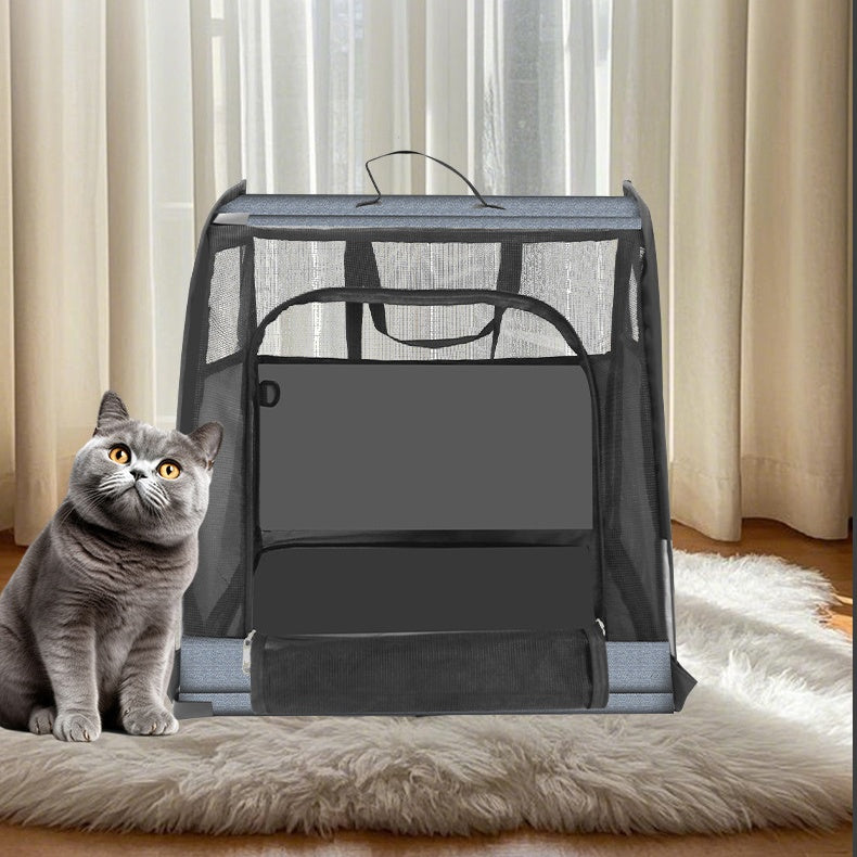 Portable Breathable Pet Car Carrier – Double Compartment Travel Crate for Cats & Dogs