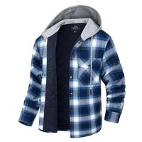 MAGCOMSEN Men's Flannel Shirt Jacket with Hood Quilted Lined Long Sleeve Plaid Hooded Jacket Button Down Spring Winter Warm Coat