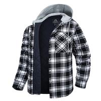 MAGCOMSEN Men's Flannel Shirt Jacket with Hood Quilted Lined Long Sleeve Plaid Hooded Jacket Button Down Spring Winter Warm Coat