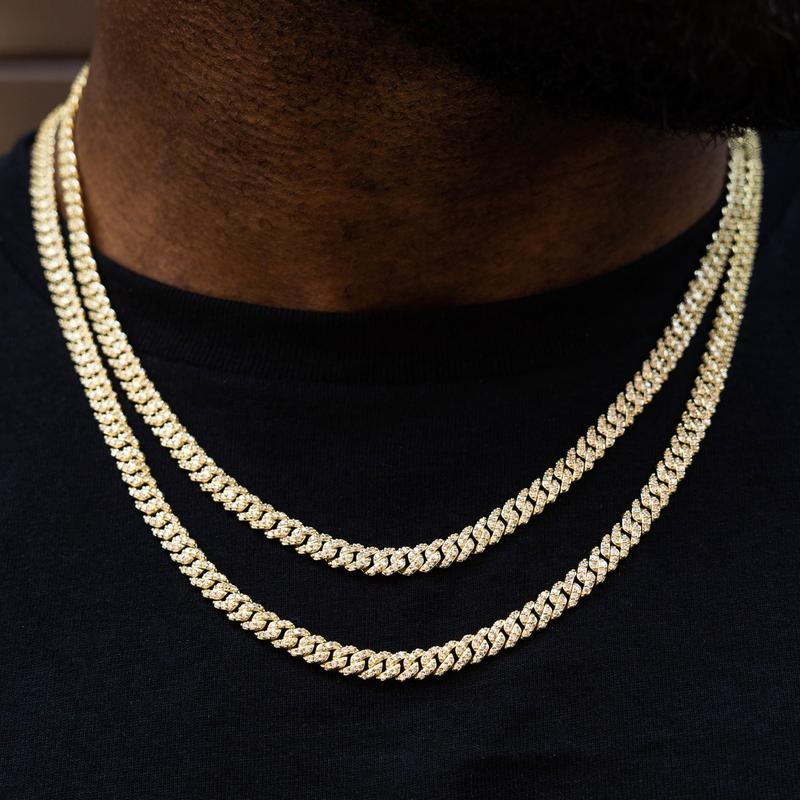 Micro Diamond Prong Cuban Necklace - 18k Yellow Gold- 6mm Chain with Gold Plating and CZ Diamonds 16-24" Lengths