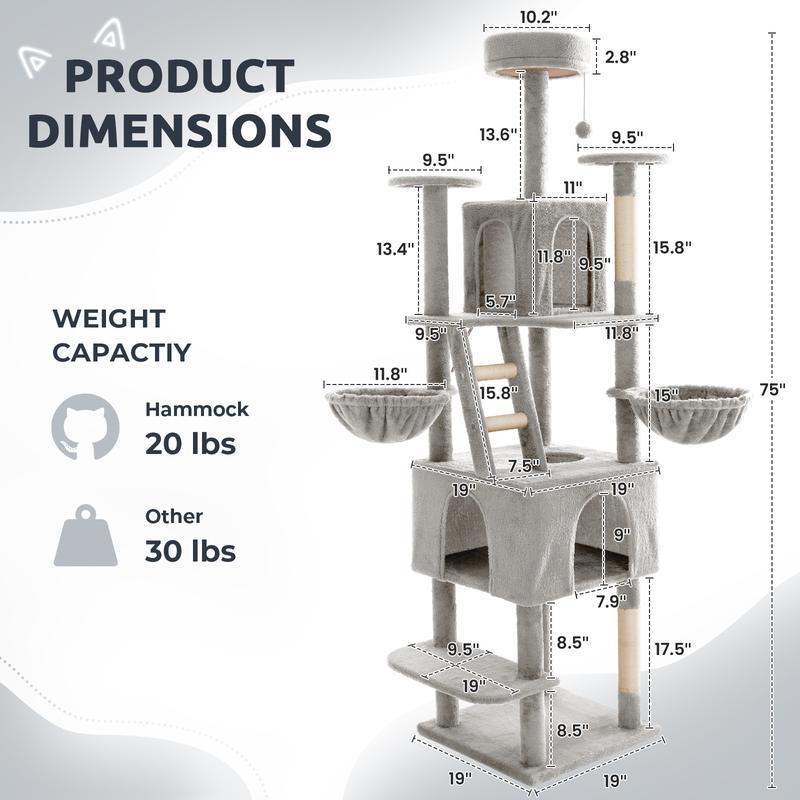 WeCharmer Cat Tree / Tower for Indoor with Green Leaves, Cat Condo Cozy Plush House with Hang Ball, Pet Furniture with Scratching Posts cat tree