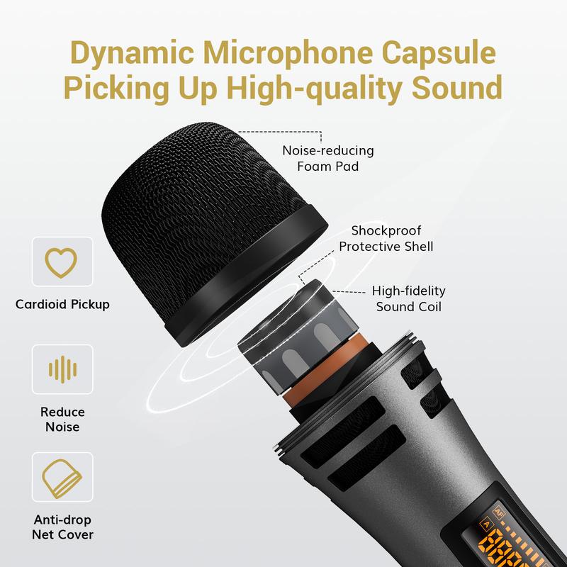 TONOR TW320/TW630 Wireless Microphones with UHF Dual Karaoke Microphone System, 15 Adjustable Channels, Cordless Design & Rechargeable Receiver