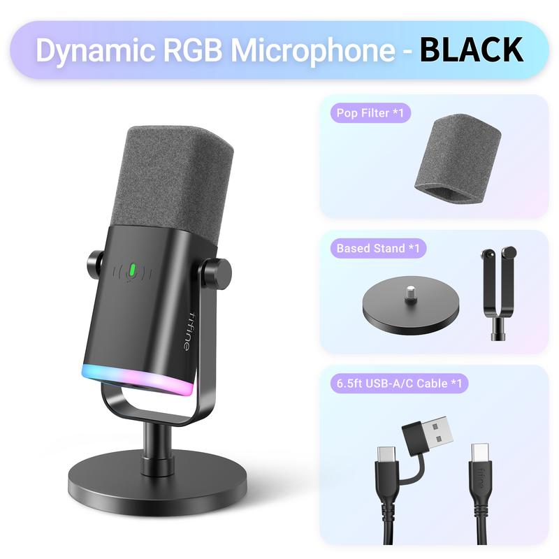FIFINE AM8 XLR/USB Gaming Microphone for Podcast Recording, Dynamic RGB Mic with Quick Mute, headphone jack, Gain Knob, Volume Control, Desktop Mic for PC Gamer, XLR mic for audio interface mixer, for smartphone