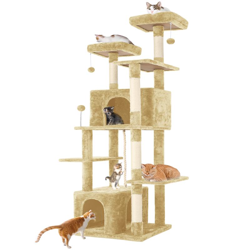 WeCharmer Cat Tree / Tower for Indoor with Green Leaves, Cat Condo Cozy Plush House with Hang Ball, Pet Furniture with Scratching Posts cat tree