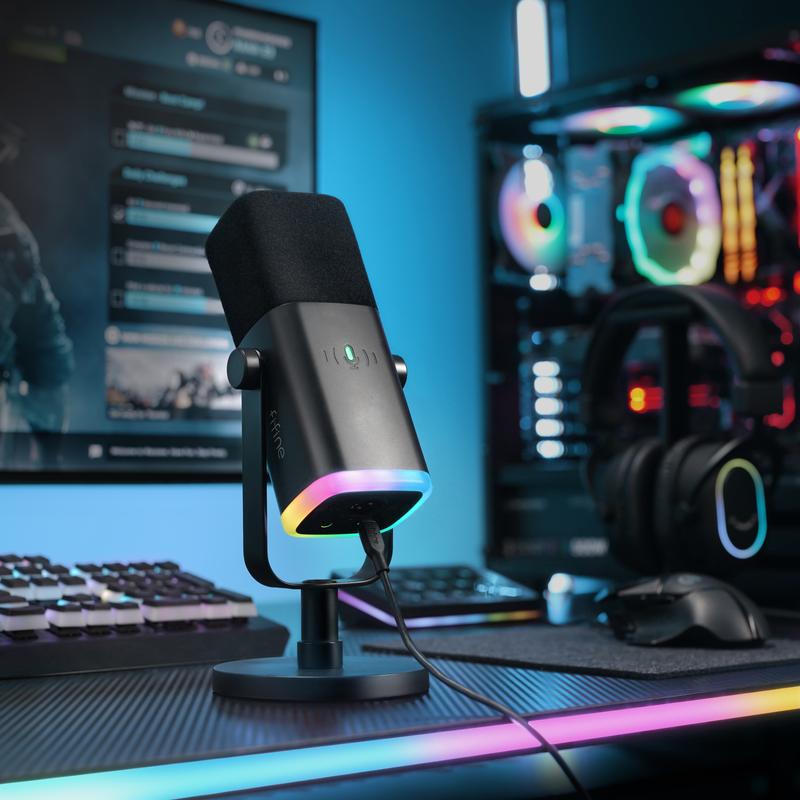 FIFINE AM8 XLR/USB Gaming Microphone for Podcast Recording, Dynamic RGB Mic with Quick Mute, headphone jack, Gain Knob, Volume Control, Desktop Mic for PC Gamer, XLR mic for audio interface mixer, for smartphone