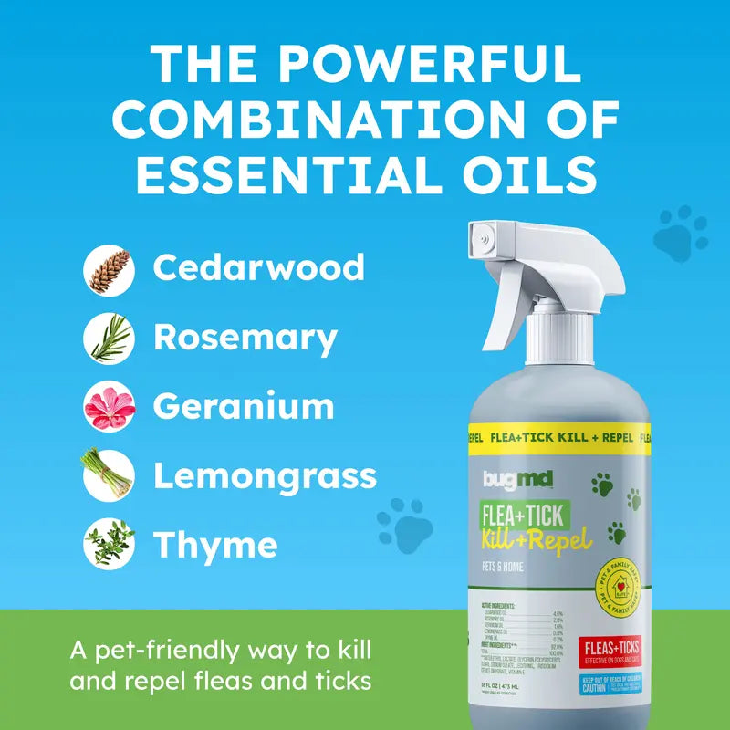 Flea & Tick Spray for Dogs, Cats & Home – Plant-Based Formula with Cedarwood Oil – Indoor/Outdoor Use – 16 oz