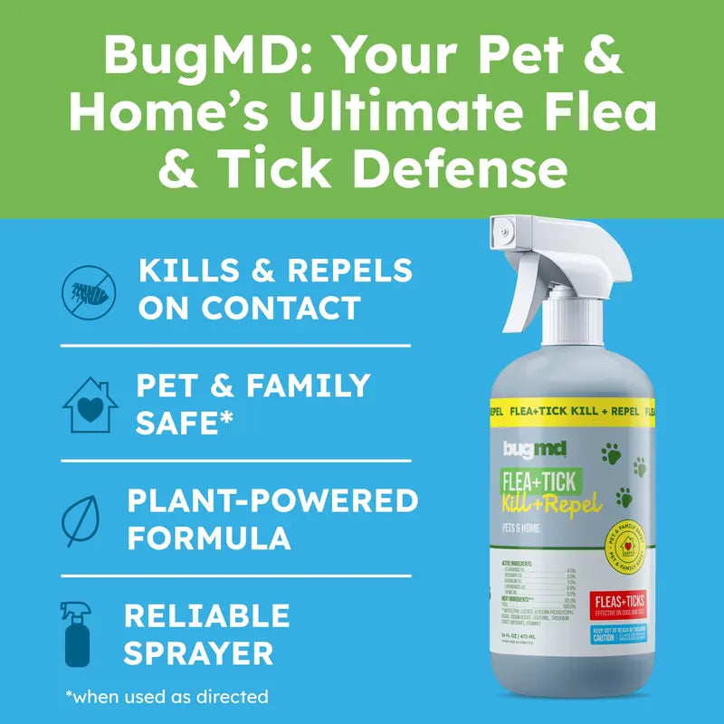 Flea & Tick Spray for Dogs, Cats & Home – Plant-Based Formula with Cedarwood Oil – Indoor/Outdoor Use – 16 oz