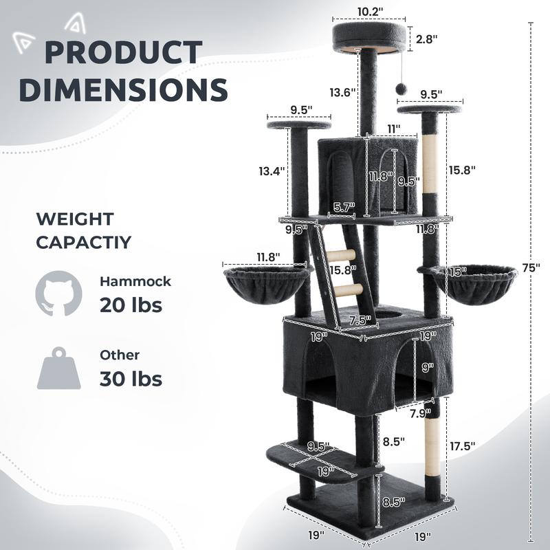 WeCharmer Cat Tree / Tower for Indoor with Green Leaves, Cat Condo Cozy Plush House with Hang Ball, Pet Furniture with Scratching Posts cat tree