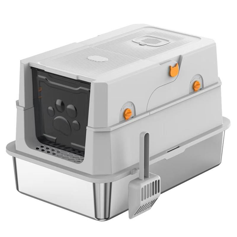 Stainless Steel cat Litter box with Lid, Extra Large Litter box XL, High Side Enclosed Litter box for Cats and Big Cats, Leak Proof Easy to Clean box toilet