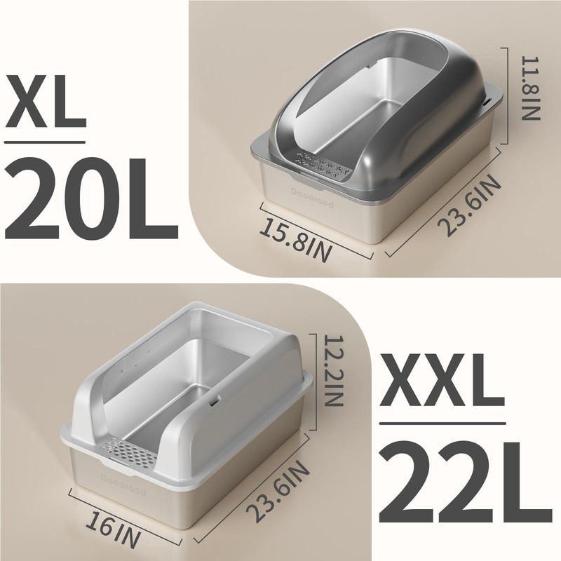 XXL Cat Litter Box Stainless Steel 20L with Lid, XL Large Metal Litter Box High Sided Design,Anti-Urine Leakage, Include Cat Mat & Litter Scoop, Never Absorbs Odors, Easy Cleaning, Non-Sticky,#Catsoft #catlovers